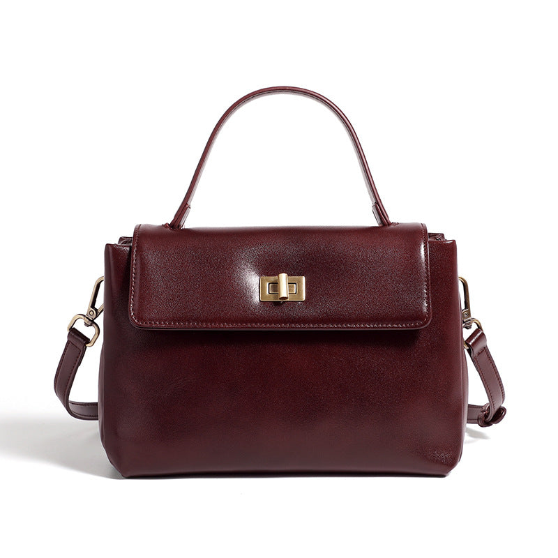 2025 Fashion textured cowhide handbag versatile retro shoulder bag genuine leather commuter messenger bag