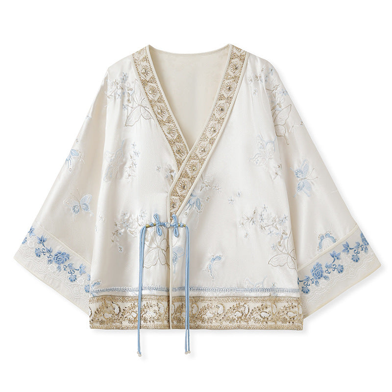 2025 spring high-end new Chinese butterfly embroidered diagonal placket new heavy industry light luxury loose coat women N2037