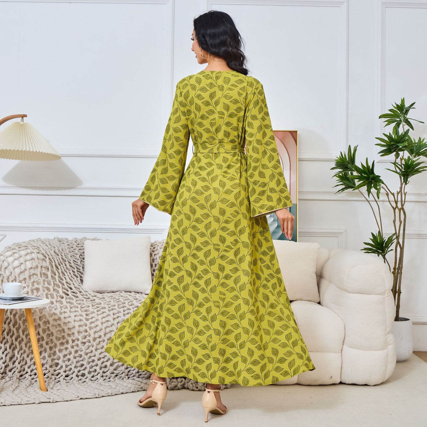 MT161 New high-end women's clothing popular new hot-selling printed long crew neck dress women