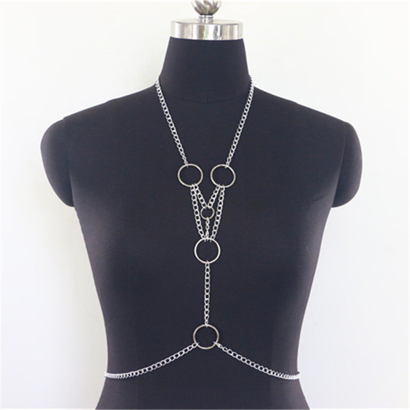 2025 SM2338 2025 Body chain Wild multiple ring metal chains combined neck vest body chain