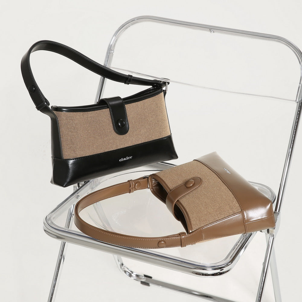 BENPAOLV 2025 Che Jingyuan same canvas bag popular spring and summer new armpit bag contrasting color splicing retro shoulder bag high-end women