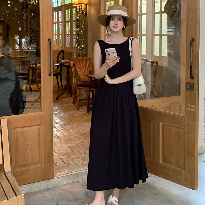 2025 spring new Korean version high waist elegant vest dress square collar solid color pure desire skirt 88168