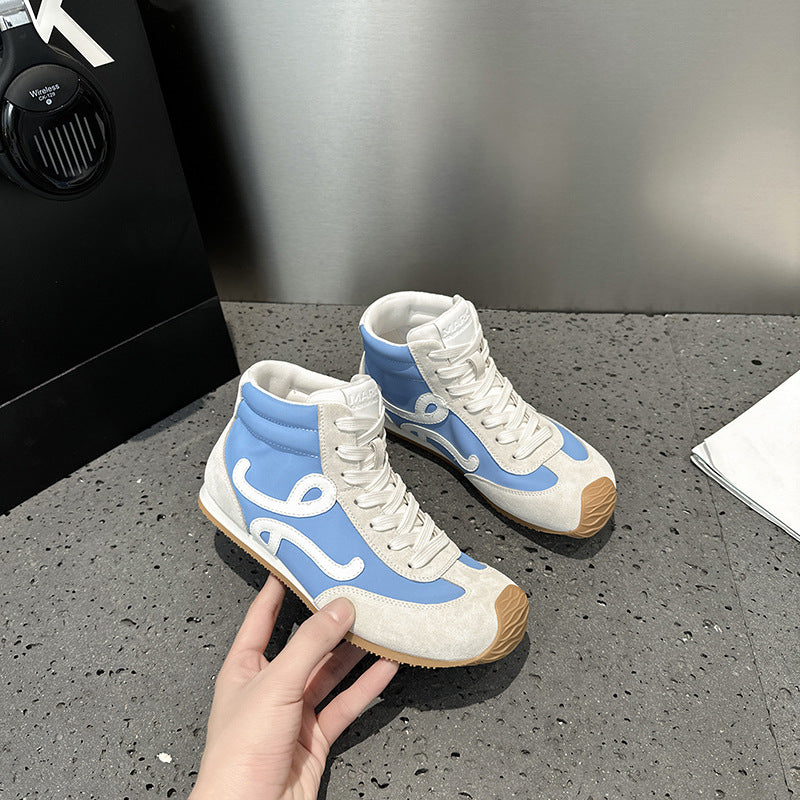 2025 spring height increase retro Forrest Gump shoes women's waffle shoes board shoes color matching German training shoes high-top sports and leisure shoes