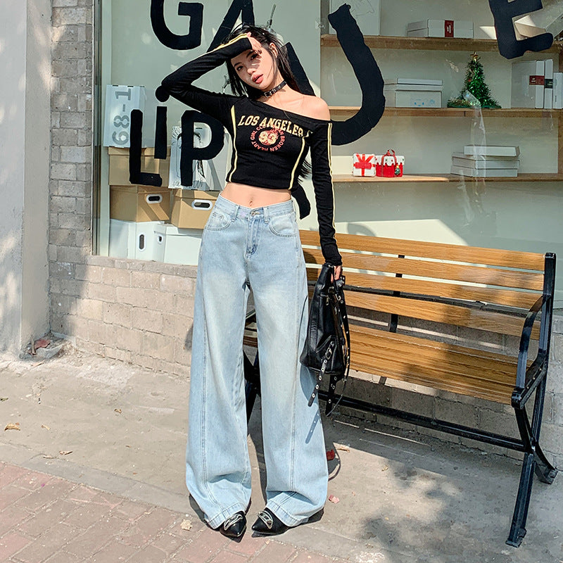 2025 Vintage Lyocell Tencel wide-leg denim women's spring new loose drape high waist and thin floor pants