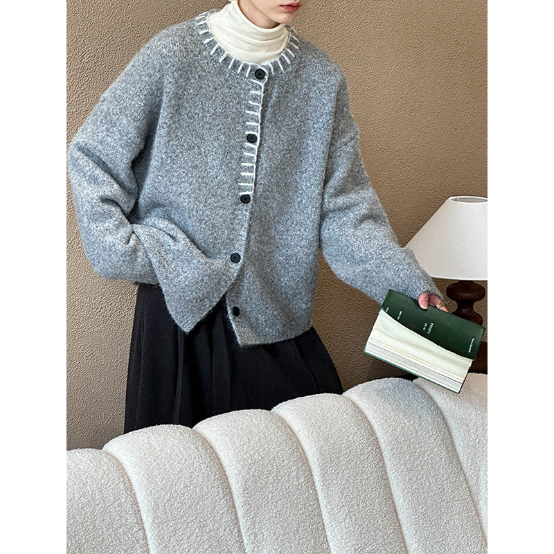 2025 popular autumn and winter top Korean version lazy wind loose casual soft waxy knitted cardigan jacket 2481-1