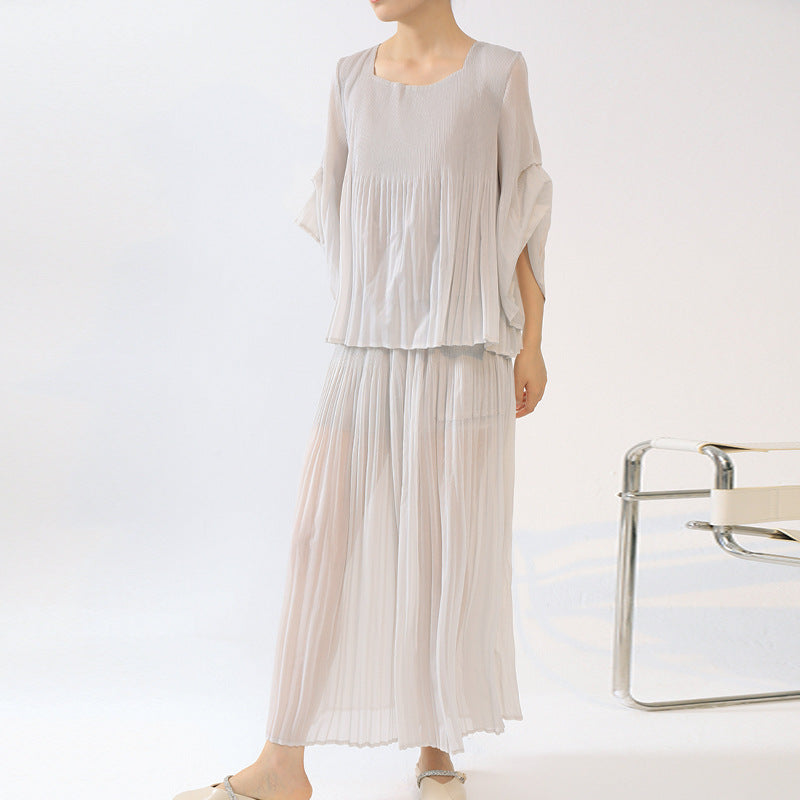 2025 niche non-collision suit hot-selling chiffon shirt thin mesh T-shirt top versatile trouser skirt two-piece set summer