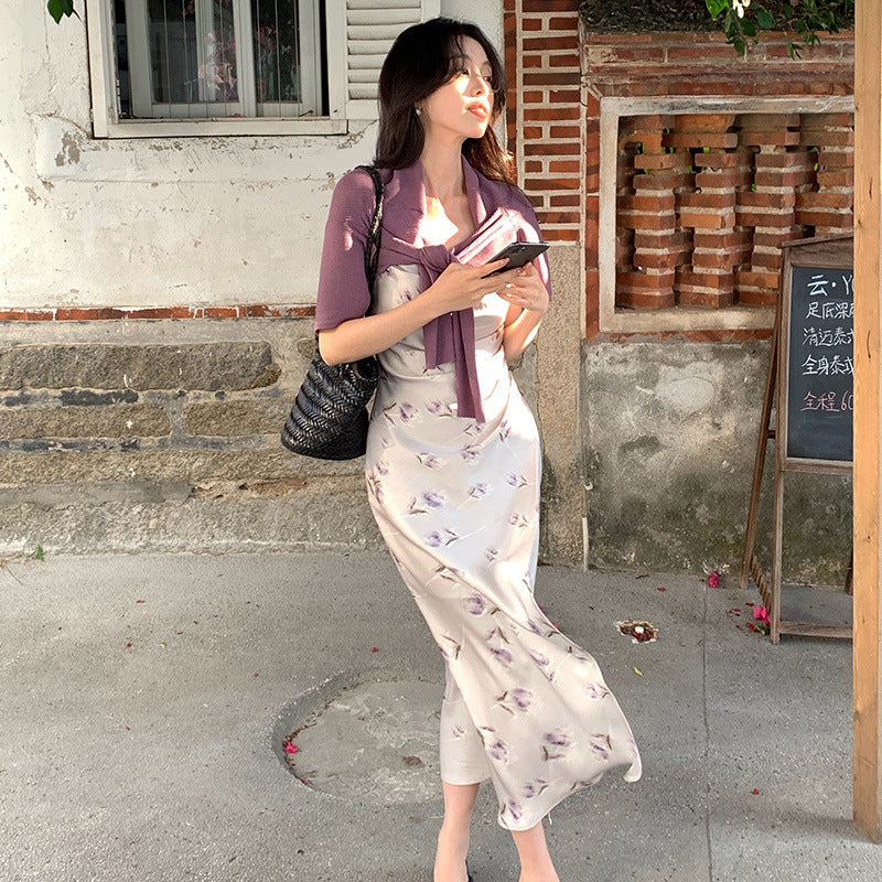 2025 Spring New Temperament High Waist Suspender Dress Sub-print Pure Desire Holiday Dress Women 88206