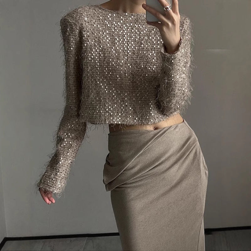 2025 Spot premium sequined fringed shirt women's popular spring new pullover design versatile top trendy