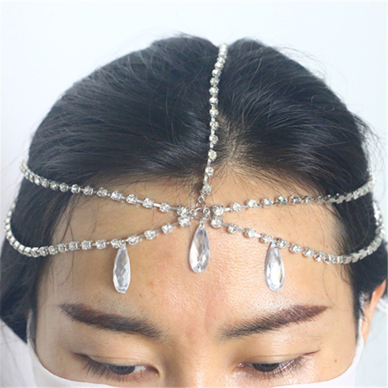 YL2518 2025 Hair band Water drop-shaped gemstone pendant Rhinestone single row diamond chain headband Headband Headband