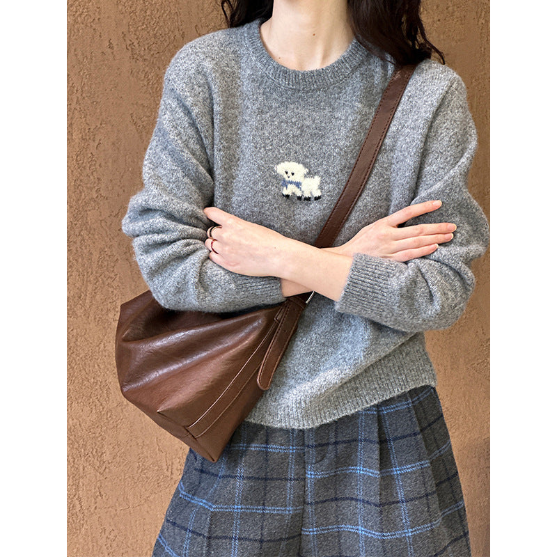 2025 popular autumn and winter new Korean version cartoon puppy age-reducing round neck pullover warm knitted sweater 031-1