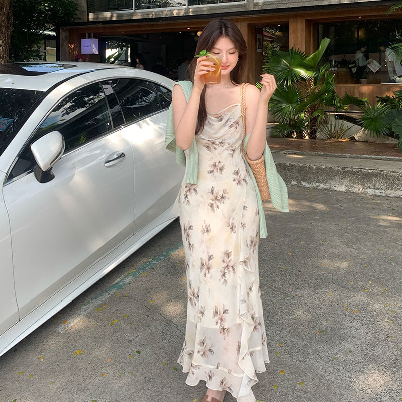 2025 Thirteen Lines Spring New Temperament Printing Pure Desire High Waist Suspender Dress Women 88207