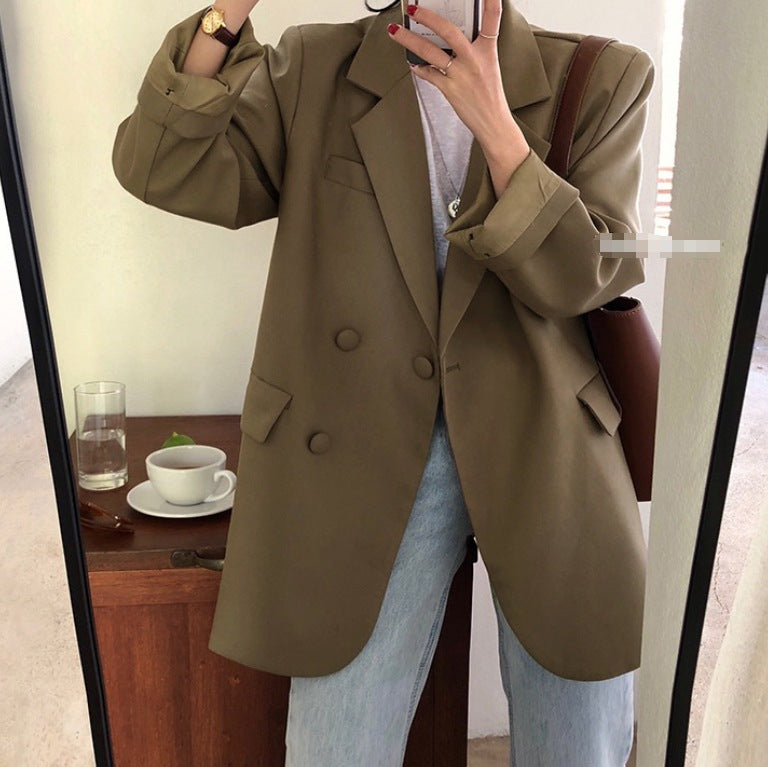 Green small suit women's 2025 spring and autumn new Korean version loose casual temperament small suit jacket top Dongdaemun
