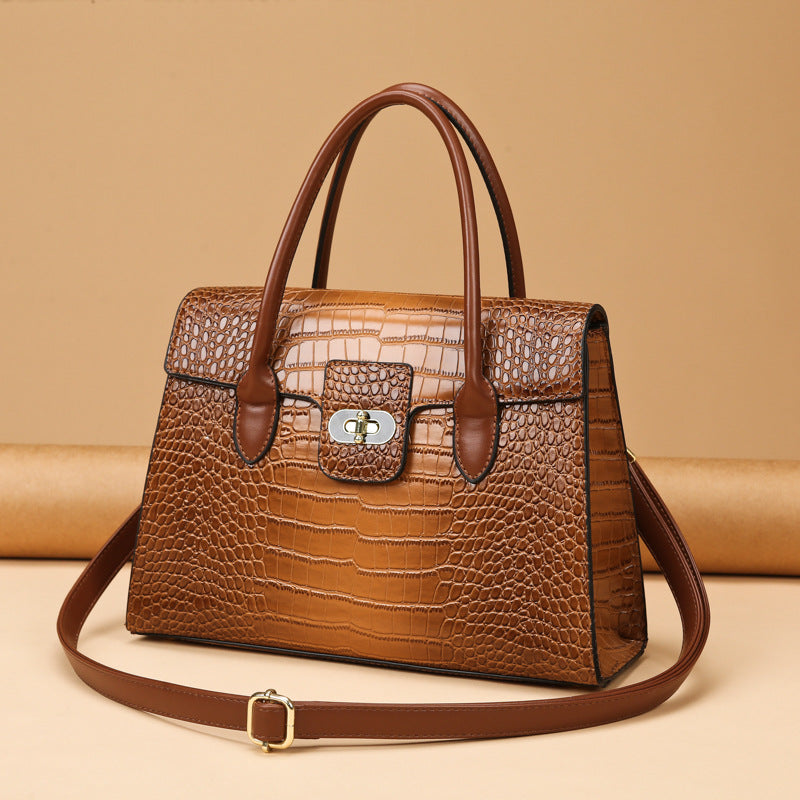 2025 popular autumn new fashion handbag women's large-capacity crocodile pattern shoulder bag to work commuting high-end satchel