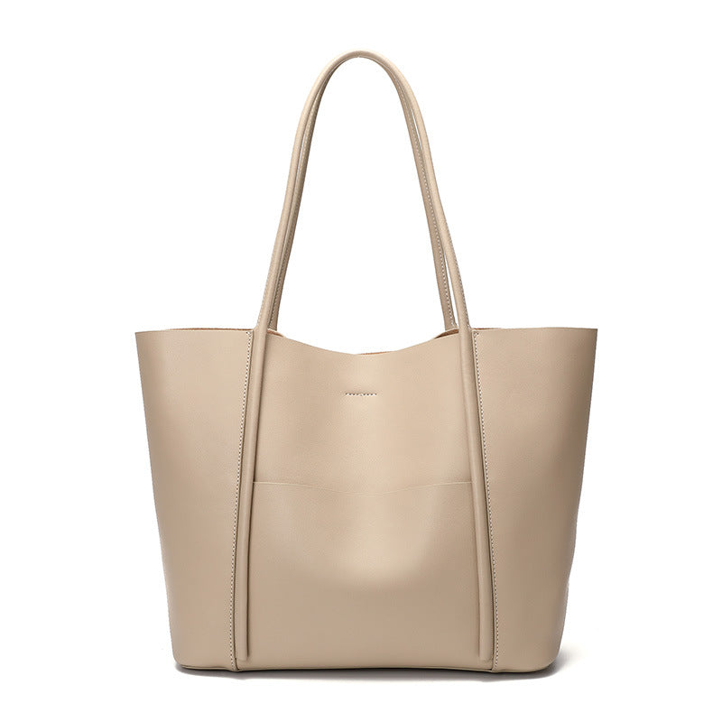 2025 2021 new leather women's bag cowhide commuter shoulder women's bag large capacity portable large bag tote bag