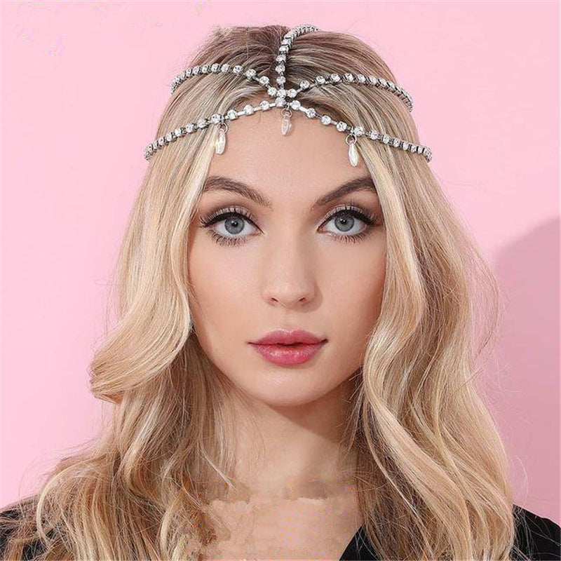 YL2518 2025 Hair band Water drop-shaped gemstone pendant Rhinestone single row diamond chain headband Headband Headband