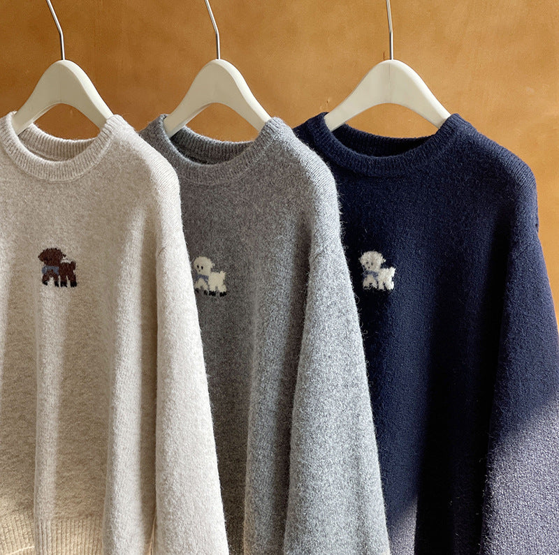 2025 popular autumn and winter new Korean version cartoon puppy age-reducing round neck pullover warm knitted sweater 031-1