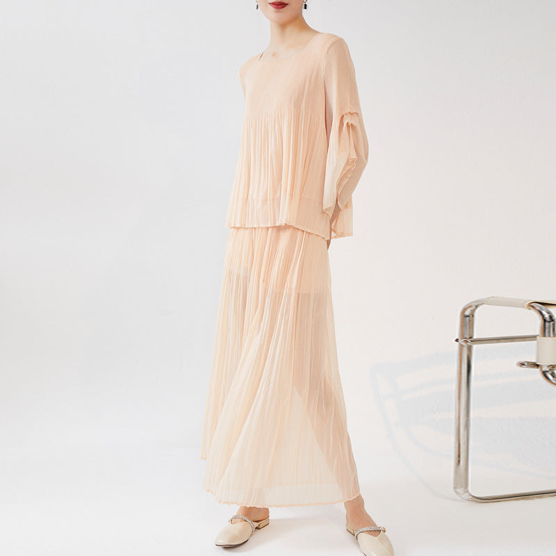 2025 niche non-collision suit hot-selling chiffon shirt thin mesh T-shirt top versatile trouser skirt two-piece set summer