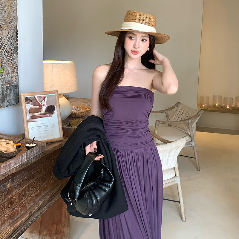 2025 spring and summer new high-waisted temperament elegant tube top dress high-end long dress children 88176