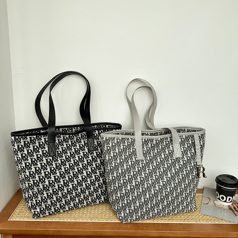 New Large Capacity One-Shoulder Portable Canvas Bag Women's Bag Tote Bag Korean Style All-Match Leisure Bag Large Capacity Hong Kong Style Fashion