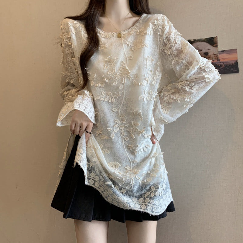 Large size women's clothing 2025 spring new retro jacquard chiffon shirt women's high-end age-reducing shirt top women's clothing