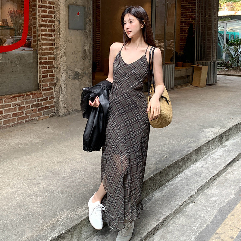 2025 spring new retro high-waisted suspender dress, pure desire vacation dress for women 88252