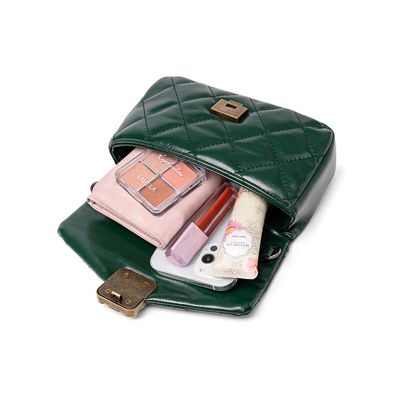 2025 High texture women's shoulder small bag popular new trendy fashion niche messenger bag diamond chain lock small square bag