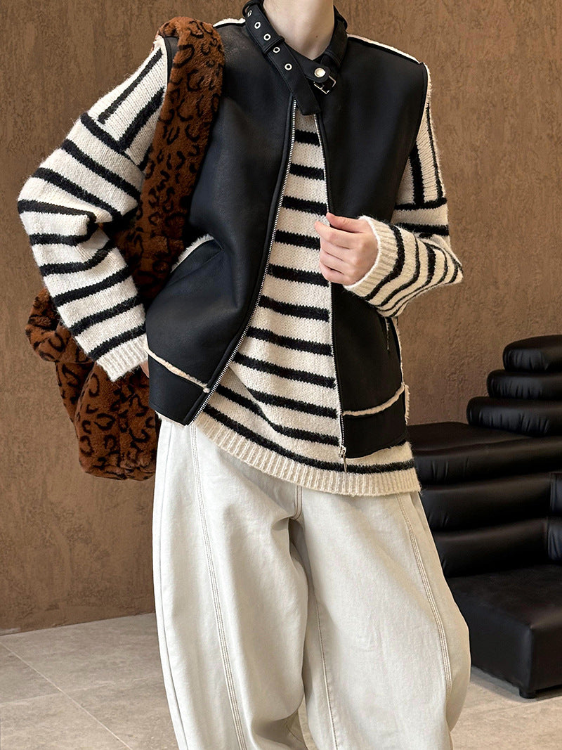 2025 popular autumn new top retro stand-up collar sleeveless vest vest loose warm jacket 8023-1