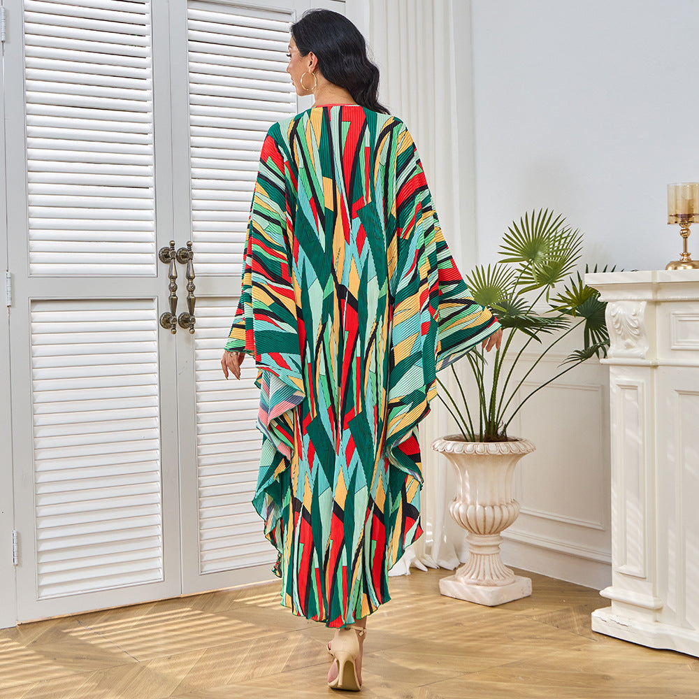 Middle East Popular trade Muslim women's long dress Dubai Arab summer new fashion pleated print dress women