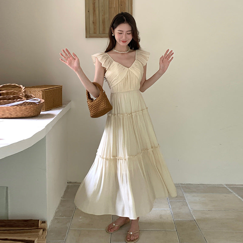 2025 Thirteen Lines Spring and Summer New Temperament Mesh Fairy High Waist Sleeveless Suspender Dress 8372
