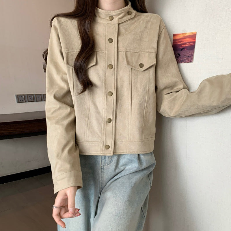 Large size 2025 spring clothing new Korean version design sense deerskin velvet loose and thin short long-sleeved jacket jacket women
