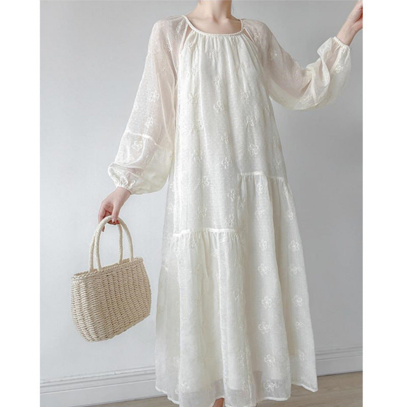 2025 temperament coffee break gentle wind unique dress super good-looking spring loose and thin long-sleeved skirt children