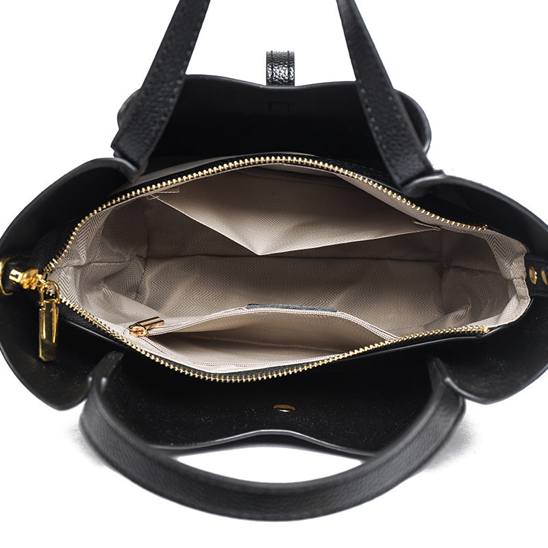2025 Bucket bag New hot-selling women's bag high-end light luxury women's handbag lychee pattern leather commuter shoulder bag