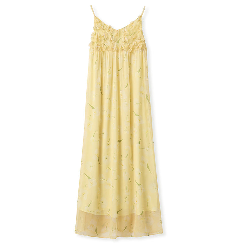2025 summer new small fresh sexy long dress women's high-end slim and thin printed suspender skirt N3054