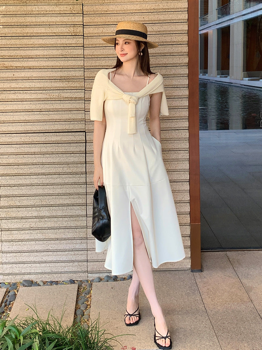 2025 spring and summer new high waist temperament elegant suspender dress high-end long dress children 88160