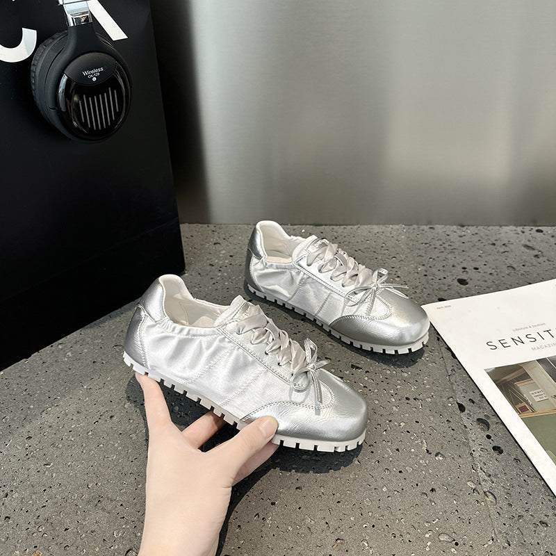 2025 Bow ballet training shoes women's spring and summer new flat-soled soft-soled versatile pink super fire casual little white shoes