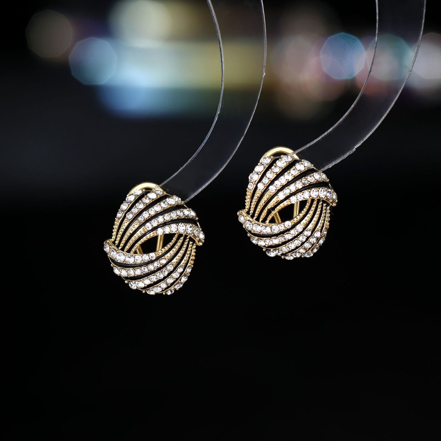 2025 New light luxury fashion black stripe full diamond stud earrings s925 silver needle niche high sense unique temperament exquisite ear buckle