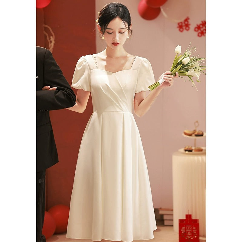 2025 Small white evening dress, usually worn in spring, get a certificate to register, small white dress, toasting dress, female bride engagement dress