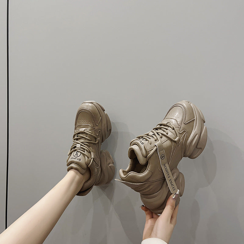 2025 Trendy dad shoes women's 2022 early autumn new Popularan station leather thick-soled versatile small feet color matching casual shoes