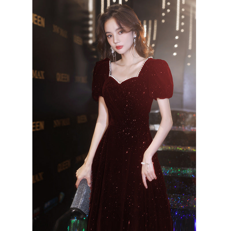 2025 Black evening dress dress, female banquet temperament, light luxury, niche, high-end art examination performance, Hepburn host, high sense