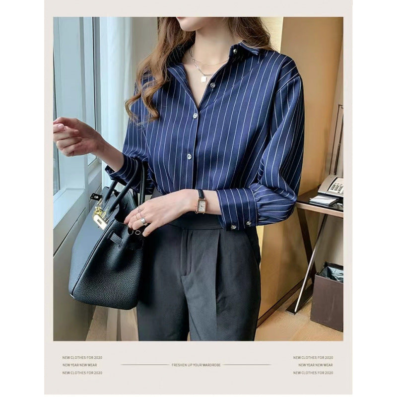 Lazy wind striped shirt women's year 2025 spring and summer niche long-sleeved medium and long sunscreen shirt top