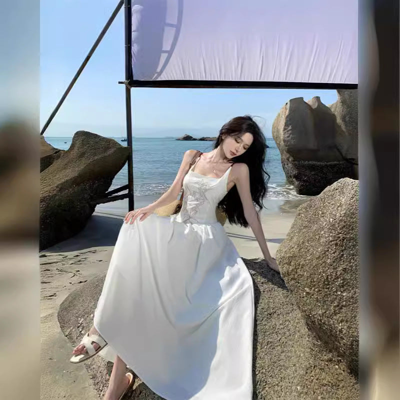 2025 National Style Embroidery New Chinese Suspender Dress Female Summer Spice Girl Sexy Backless Temperament Waist Skinny Holiday Dress