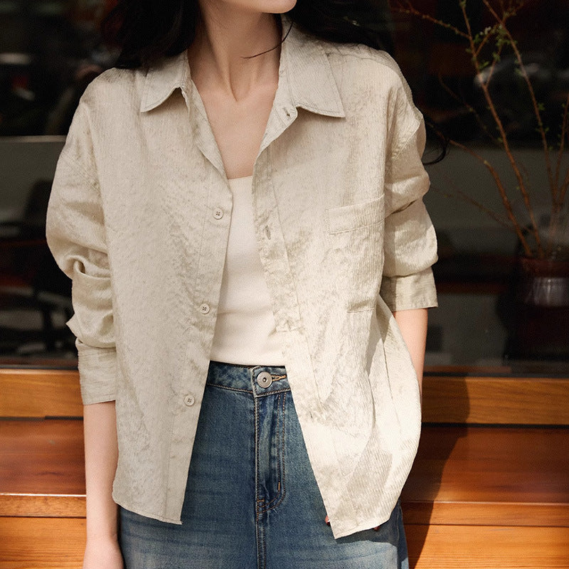 2025 Lyocell fiber Tencel jacquard dark pattern shirt commuter design loose shirt spring and summer new women's clothing