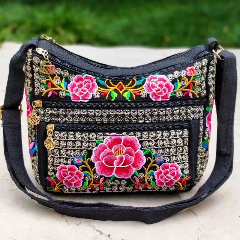 Yunnan National Style Bag Embroidered Women's Shoulder Bag Full Embroidered Crossbody Small Size Dumpling Bag Four-Layer Messenger Bag