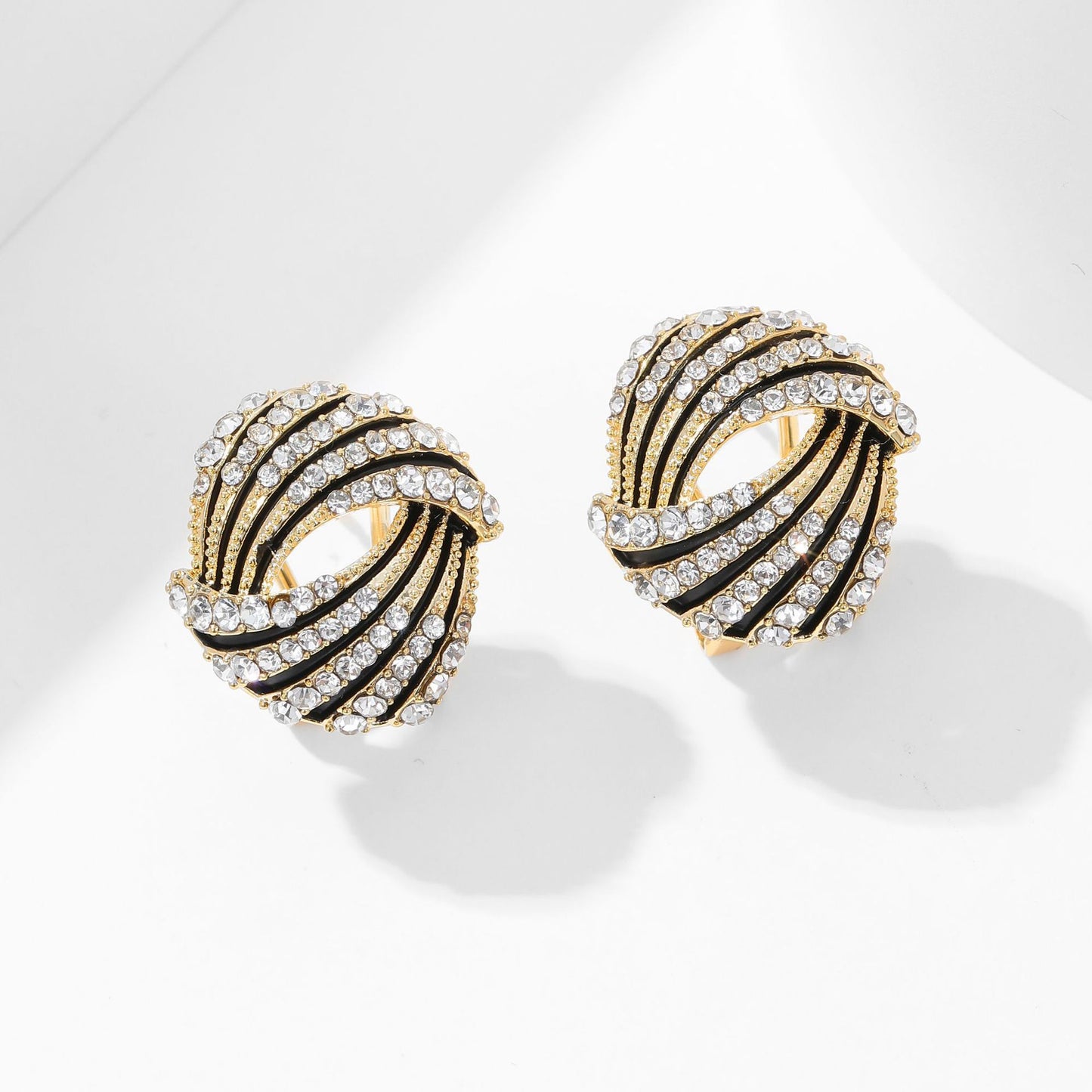 2025 New light luxury fashion black stripe full diamond stud earrings s925 silver needle niche high sense unique temperament exquisite ear buckle