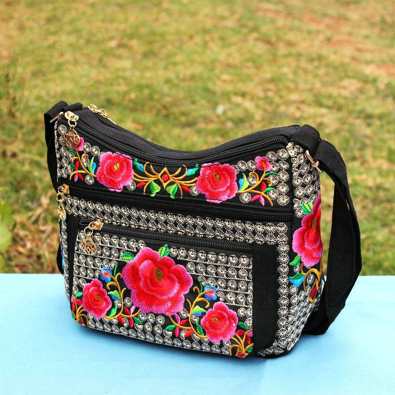 Yunnan National Style Bag Embroidered Women's Shoulder Bag Full Embroidered Crossbody Small Size Dumpling Bag Four-Layer Messenger Bag