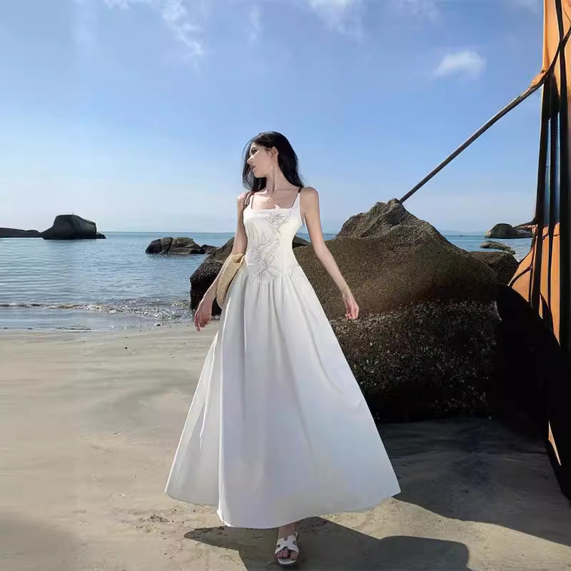 2025 National Style Embroidery New Chinese Suspender Dress Female Summer Spice Girl Sexy Backless Temperament Waist Skinny Holiday Dress