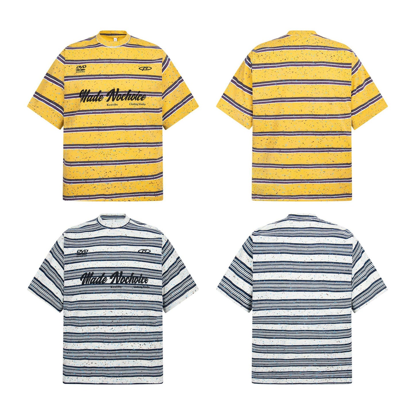 2025 2630 2025n street 2025 men's and women's color embellishment design men's loose high-end striped short-sleeved T-shirt