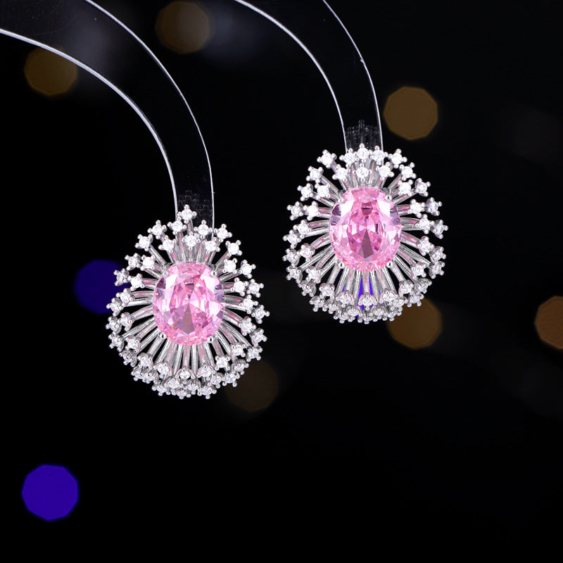 2025 S925 silver needle light luxury high-end earrings wholesale luxury high-end temperament palace style bright bloom fireworks earrings