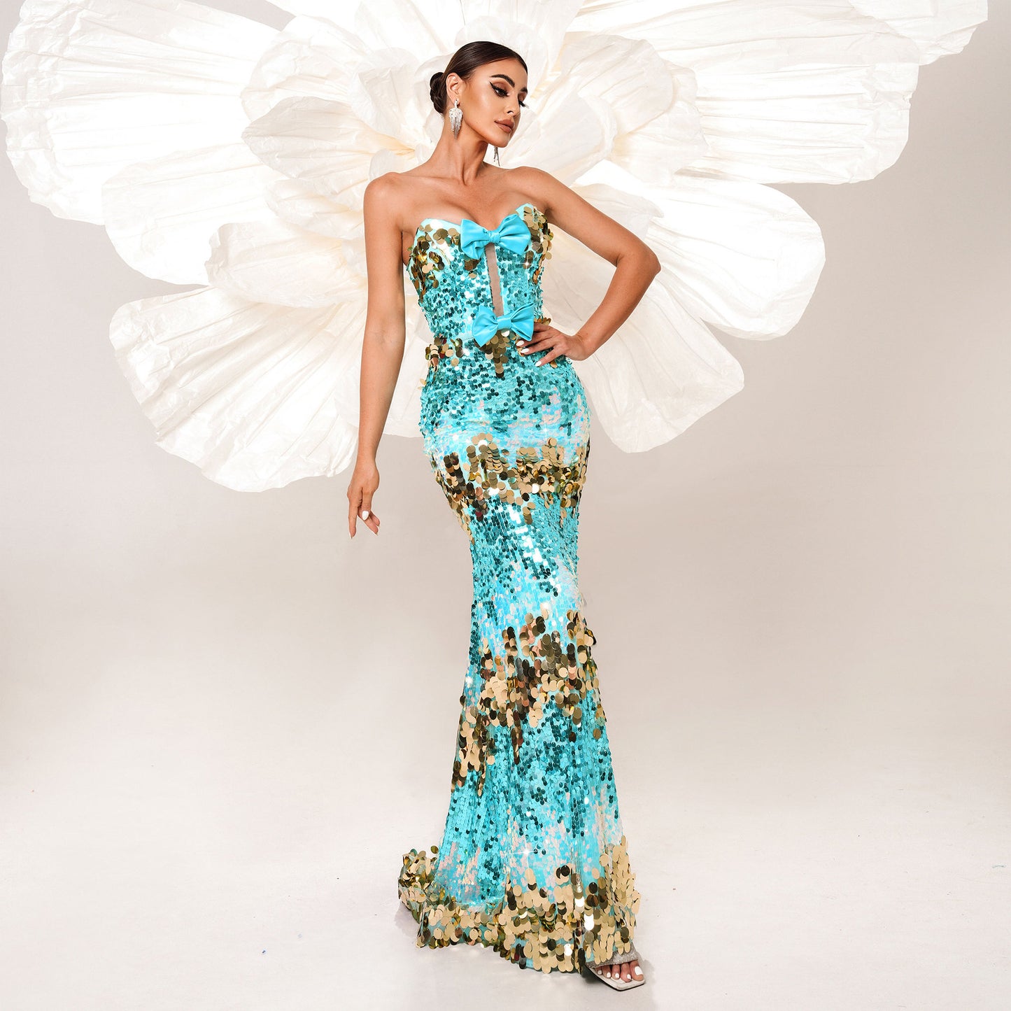 2025 high-end temperament sexy chest wraps straps sequined banquet fishtail evening dress bridesmaid dress women