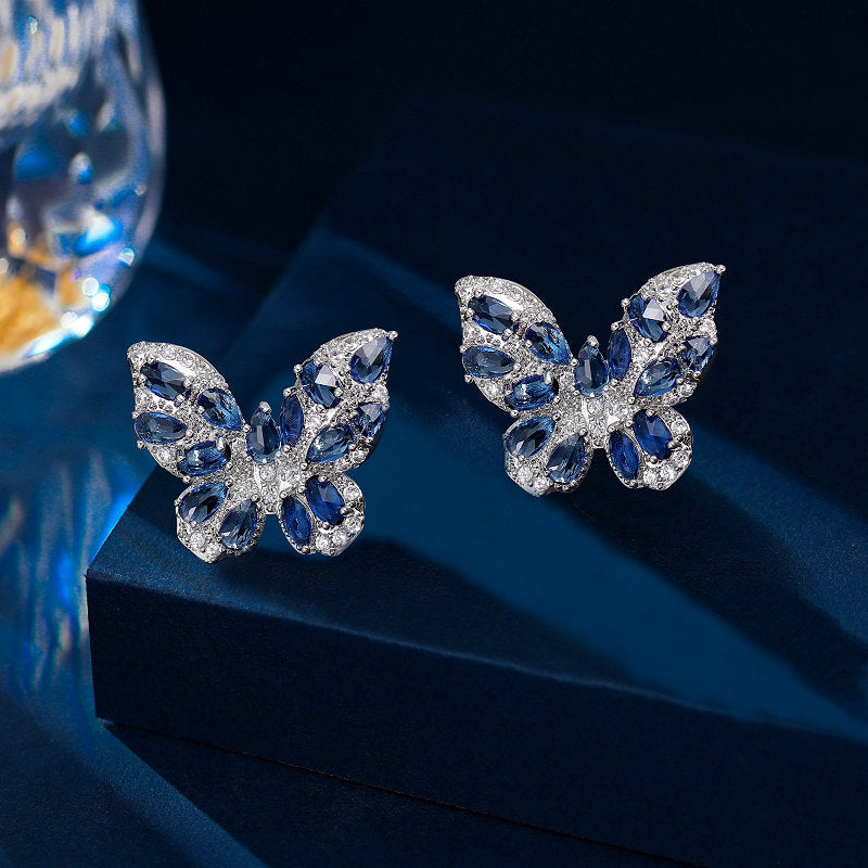 2025 New niche temperament high-end earrings wholesale fashion full diamond color zircon inlaid retro style butterfly stud earrings